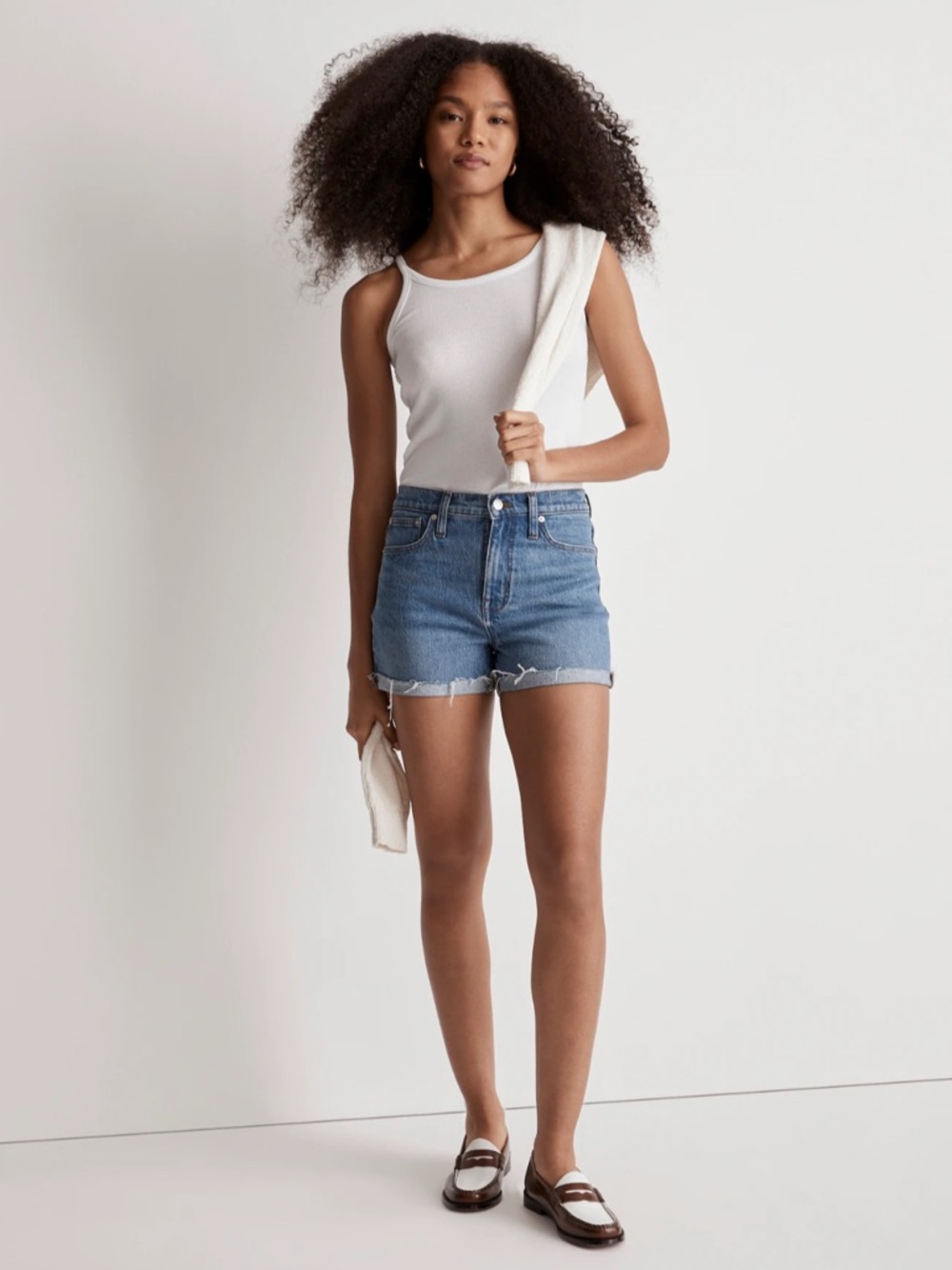 Madewell High Rise Denim Cutoff Shorts Distressed Stretch Size 32 FIT LARGER